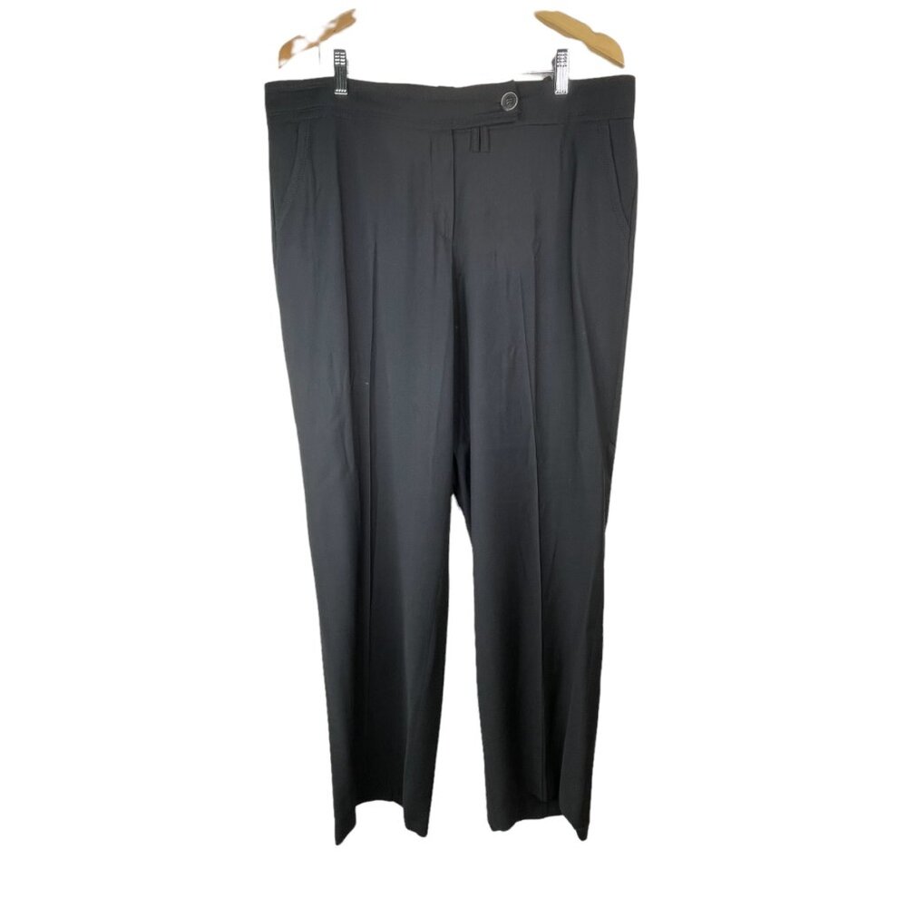 Apanage Trouser Pants Straight Leg Black Fleece Wool Blend Flat Front Size 16